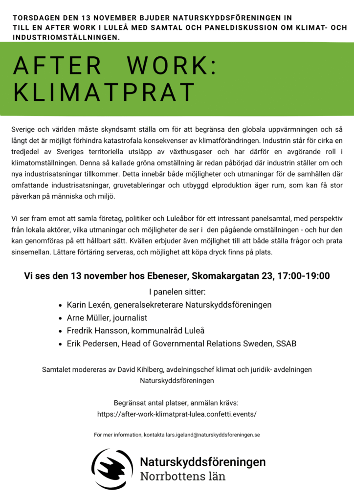 Naturskyddsföreningen Ater Work Klimatprat Luleå