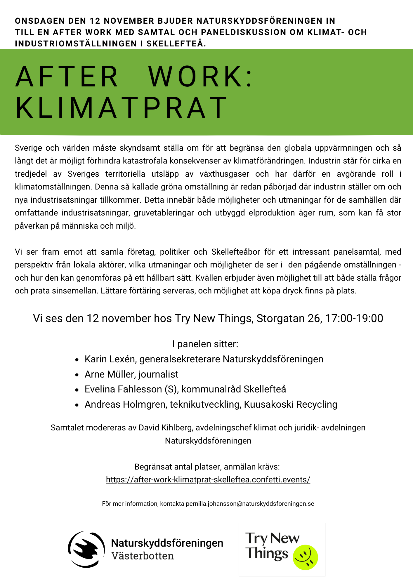 Naturskyddsföreningen After Work Klimatprat Skellefteå